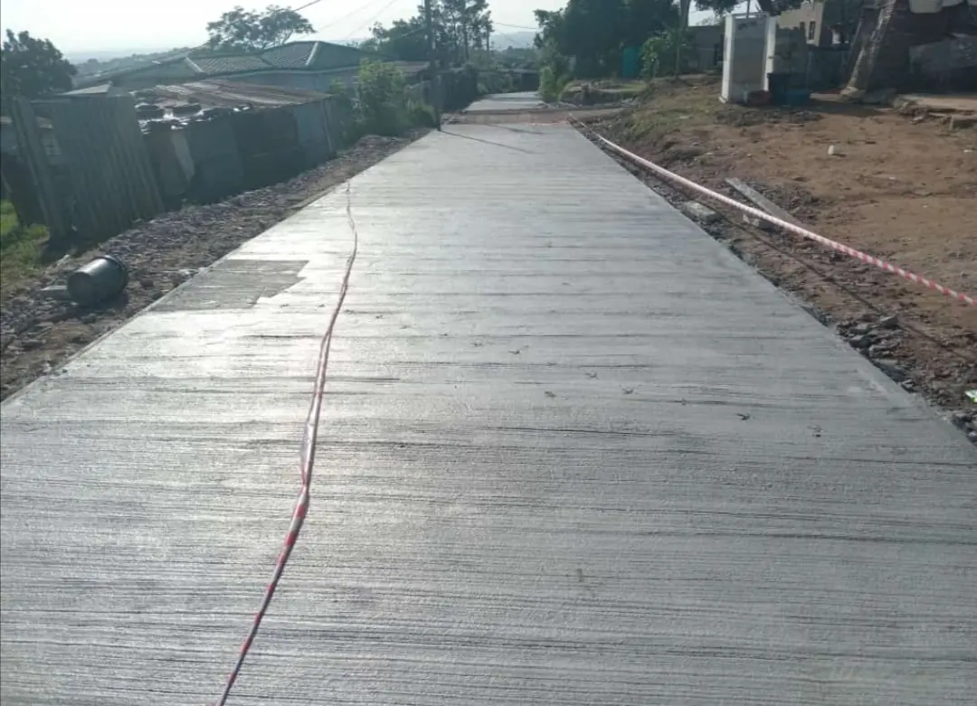 Broom-finished concrete driveway slab poured by Ngubane Contractors